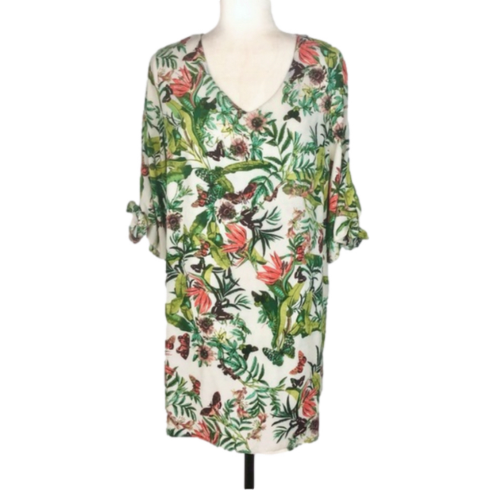 H&M cream and green floral dress